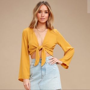 Yellow Tie Front Crop Top